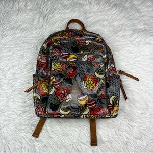 FOSSIL Coated Canvas Floral Backpack Multi Color Extra Pockets_NWOT